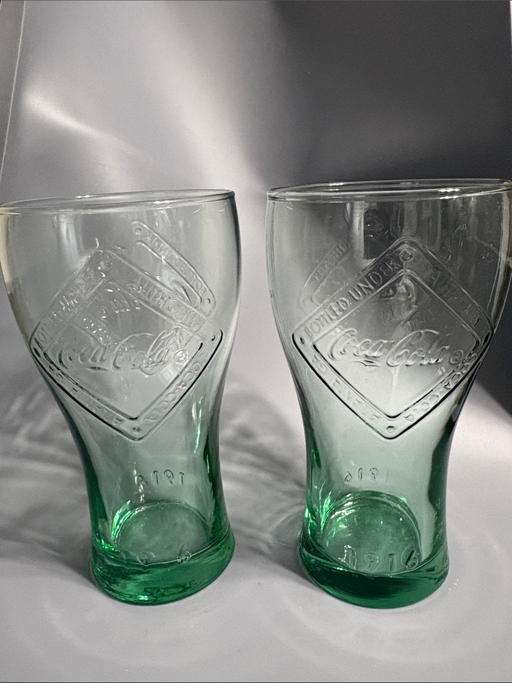 Coca Cola Georgia Green 1916 Embossed Contour Glasses - Set of 2